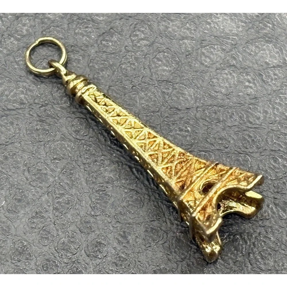 Vintage Vermeil Sterling Silver Eiffel Tower Charm Pendant Paris Travel Souvenir